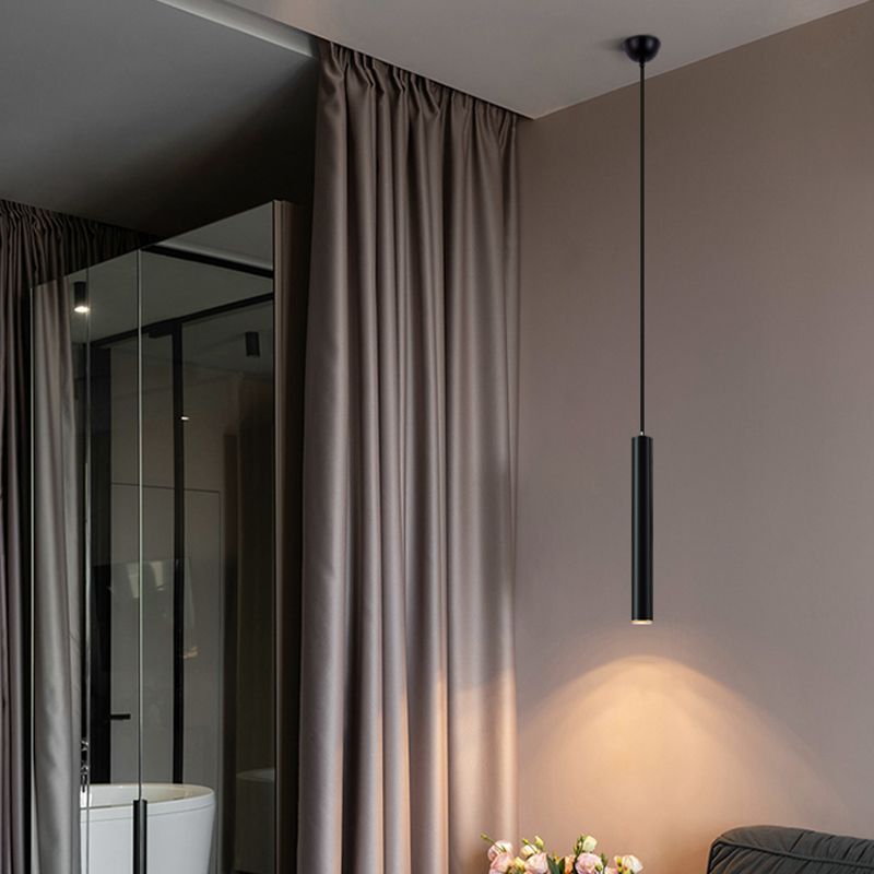 Cylindrical Shape Metal Hanging Lights Modern Style Hanging Light Fixtures in Black