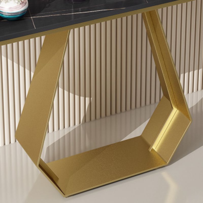 Glam Style Rectangle Top Accent Table with Iron Base and Stone Top
