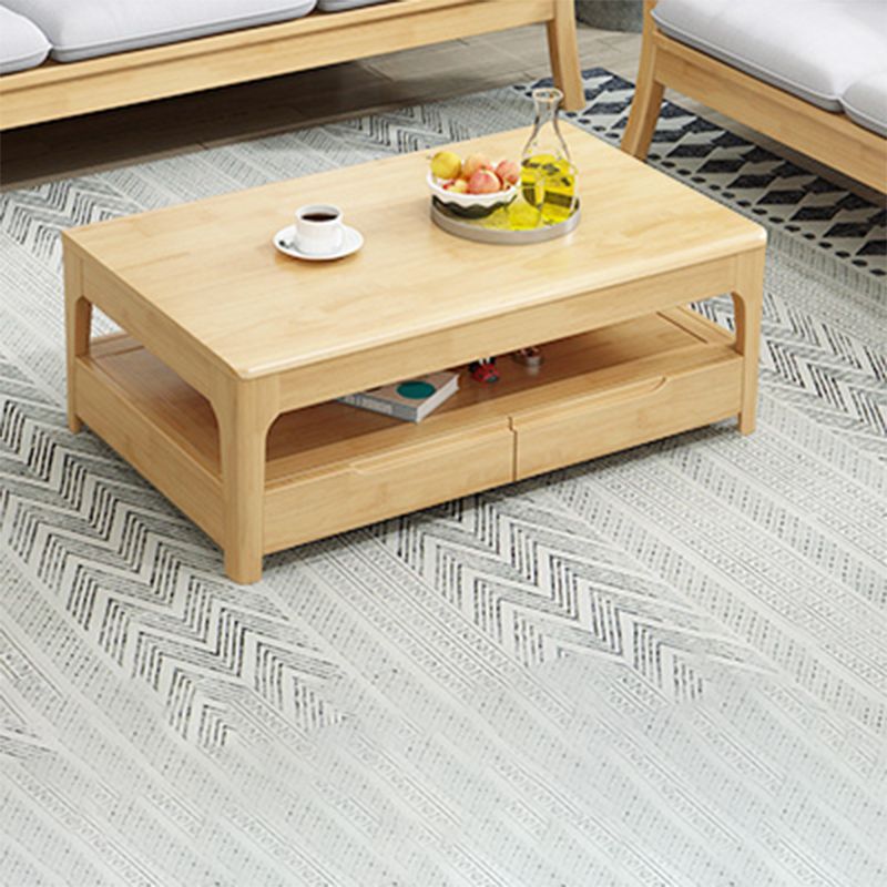 Rectangular 4 Legs Base Solid Wood Table Nordic Style Coffee Table with Storage Rack