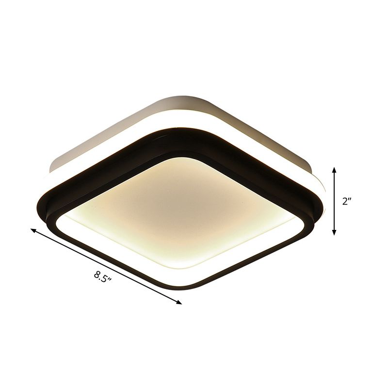 LED Foyer Flush Mount Ceiling Light Simple Style Black Flush Lamp with Square/Round Metal Shade in White/Warm/3 Color Light