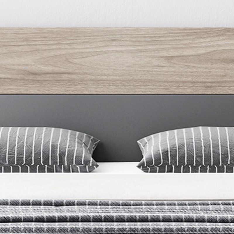 Mid-Century Modern Wood Bed with Headboard and 4 Legs in Grey