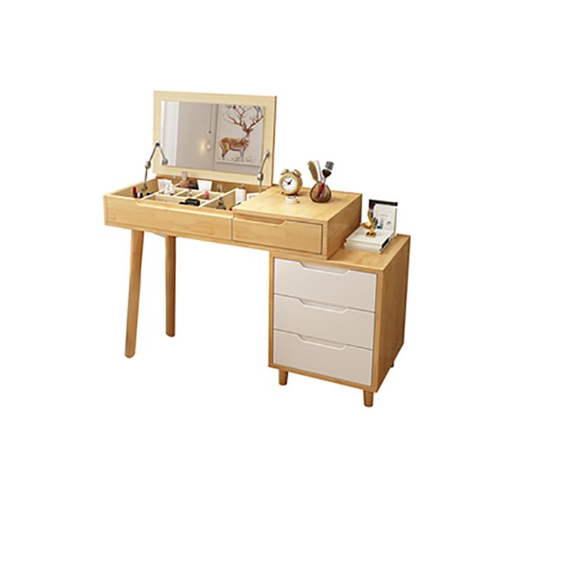 Scandinavian Wood Vanity Set Flip-Top Makeup Dressing Table with 4 Drawers