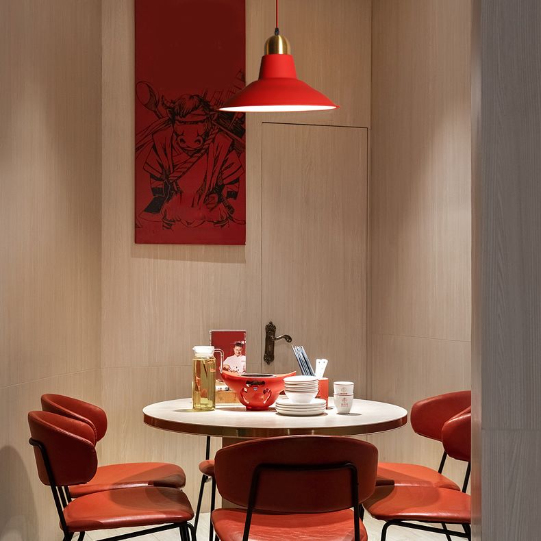 Metaalrode afwerking hanger lamp geometrisch 1 kop vintage hangend plafondlicht voor restaurant