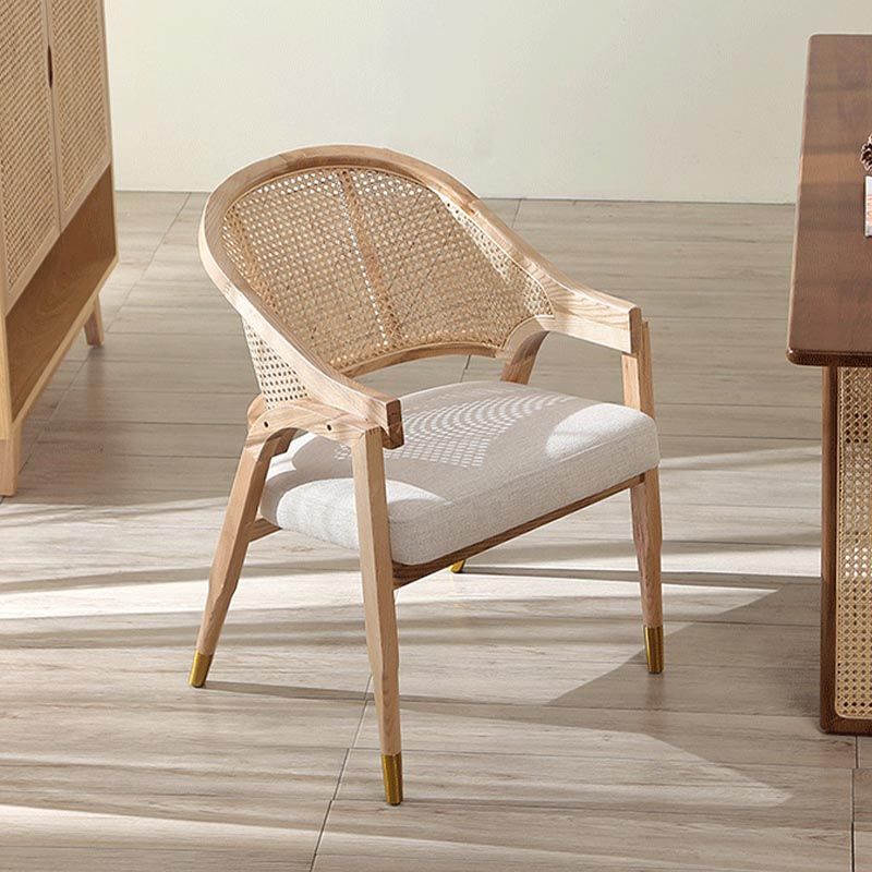 Glam Rattan Dining Chairs Open Back Dining Side Furniture with Wood Legs in Matte Finish