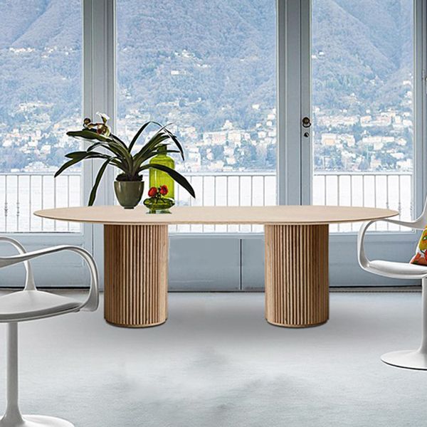 Pine Solid Wood Table Simplicity Dining Table Oval for Kitchen Home with Double Pedestal