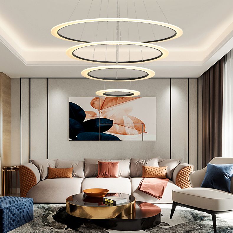 Large Modern Chandelier Multiple Rings Hanging Light Fixtures Metal Chandelier