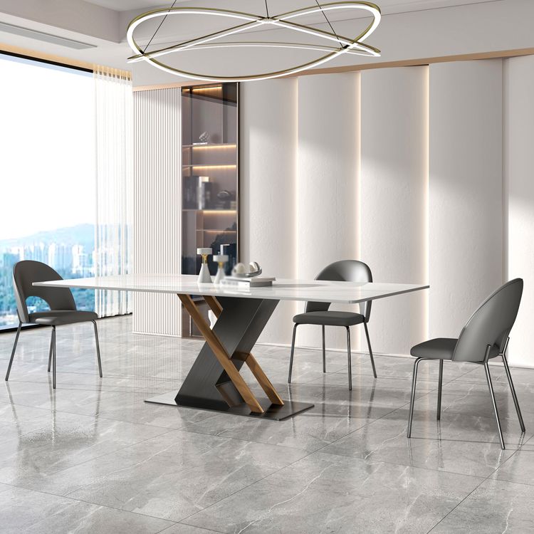 Modern Sintered Stone Dining Table White Dining Room Table with Pedestal Base