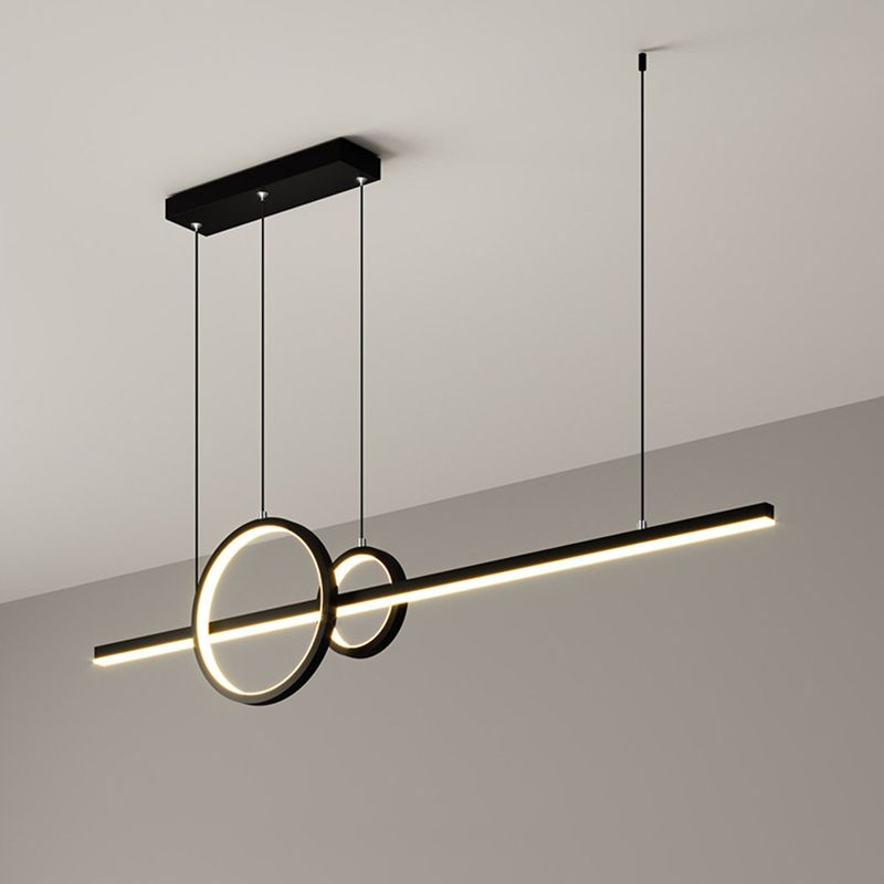Dark Black Linear Kitchen Island Fixture Metal LED Ceiling Pendant Lighting