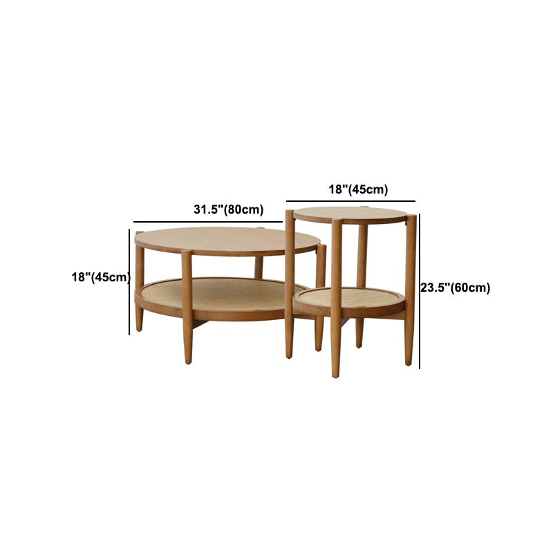 North European Wood/Glass Top Coffee Table Natural Round Cocktail Table