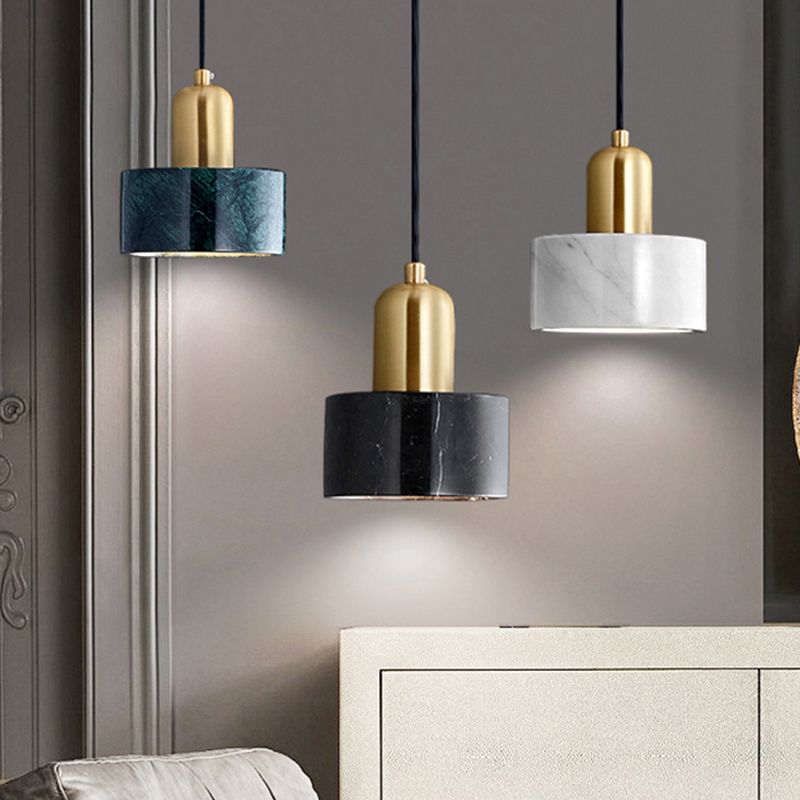 Marble Cylindrical Shape Hanging Lights Modern Style 1-Light Hanging Mount for Restaurant