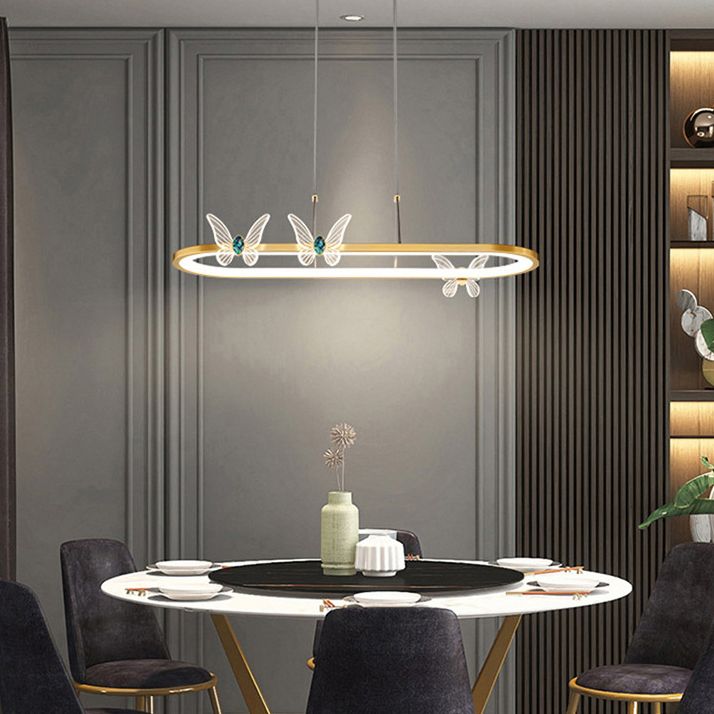 Luci dell'isola geometrica illuminazione moderna con farfalle lampade isola metallica 1 luce in oro