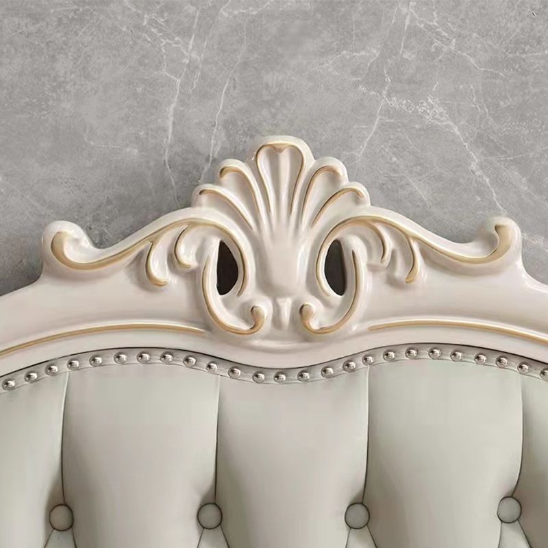 Victorian Style Wood Bed Frame Upholstered Tufted Standard Bed with Nailhead