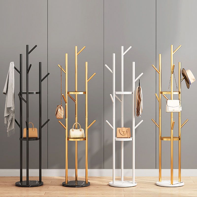 Metal Entry Hall Tree Marble Base Coat Rock with 2 Shelves , 66.92" H