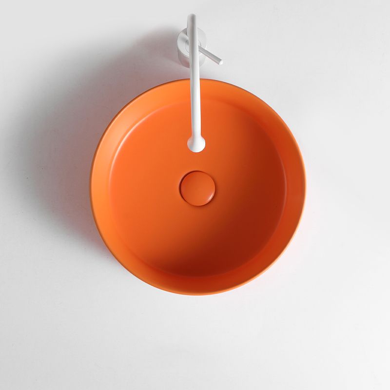 Round White and Orange Trough Bathroom Sink Porcelain Trough Bathroom Sink