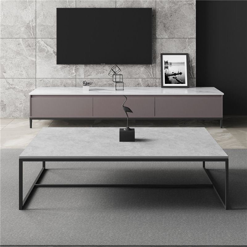 Trestle 1 Single Coffee Table Rectangular Slate Top Coffee Table in Gray
