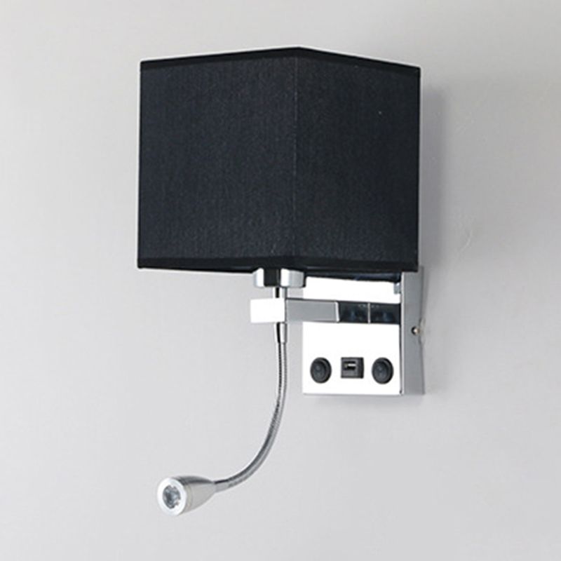 1 tête de chevet de chevet lampe de lecture moderne noir / beige / beignet de projecteur Lumière murale avec une nuance de tissu rectangulaire
