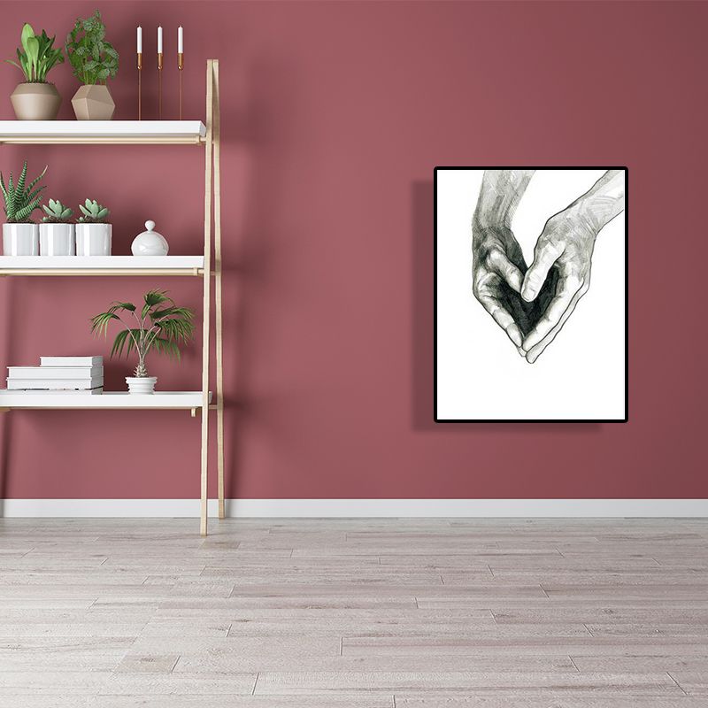 Scandinavian Two Hands Portrait Painting White Kitchen Backsplash Wall Art Print