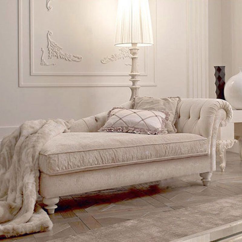French Country Tufted Chaise Lounge Chenille Chaise with Rolled Arms for Bedroom