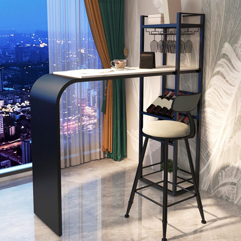 Contemporary Bar Table Stone Rectangle Bar Dining Table with Storage Shelf