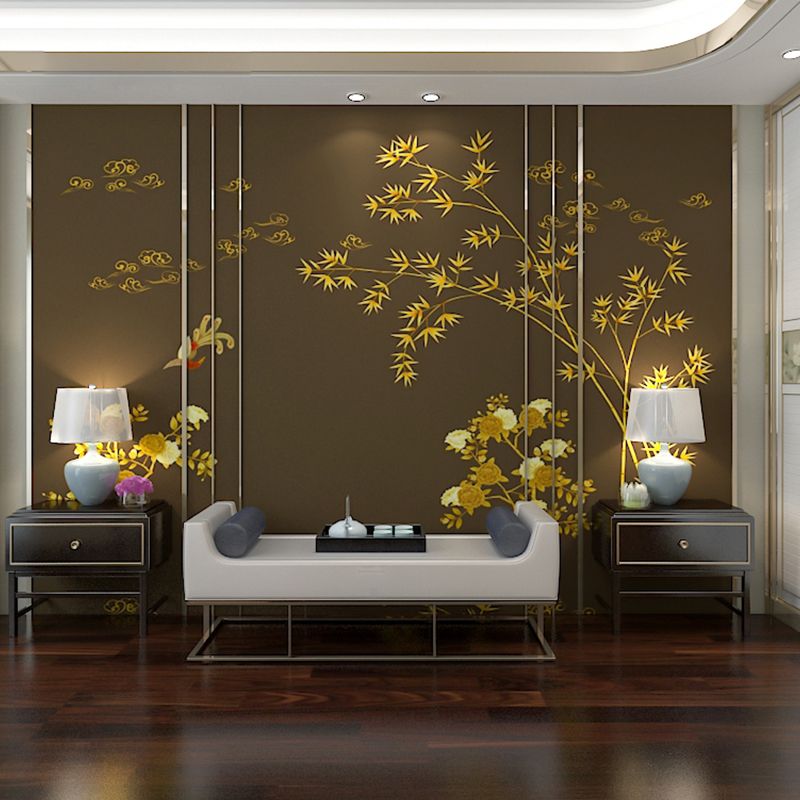 Big Classic Wall Art Coffee and Yellow Plant Wall Mural, Made to Measure