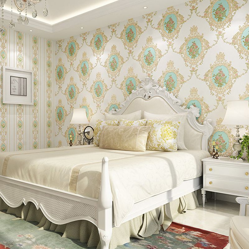 Bedroom and Dining Room Wallpaper with Light Color Mirror Floral Design, 20.5-inch x 31-foot, Non-Pasted