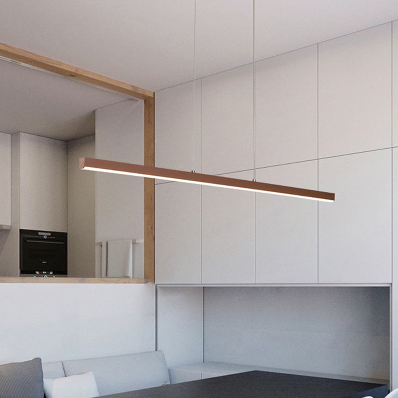 Idee di illuminazione dell'isola lineare in metallo Modernismo Lampada sospensione del soffitto a LED in luce marrone, calda/bianca