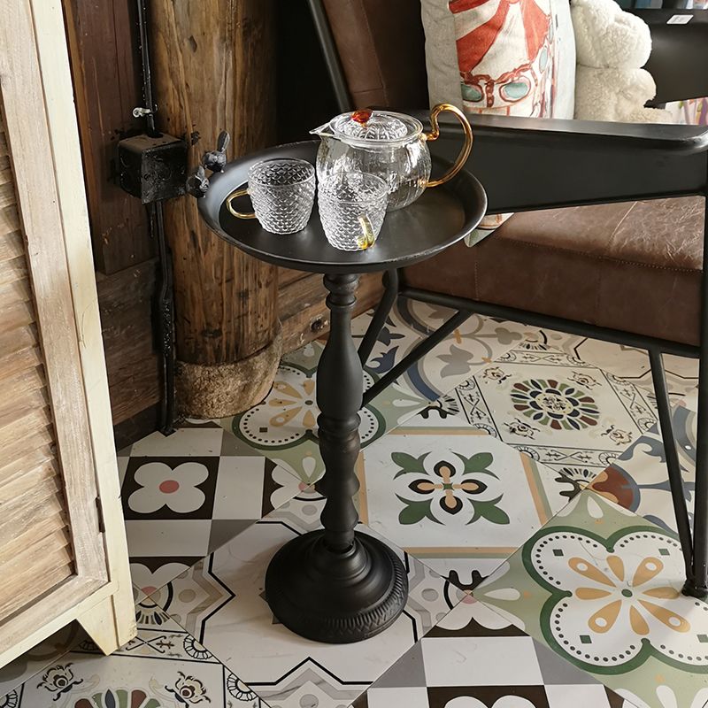 Round Mental Tray Top Side Table Pedestal Distressed End Table