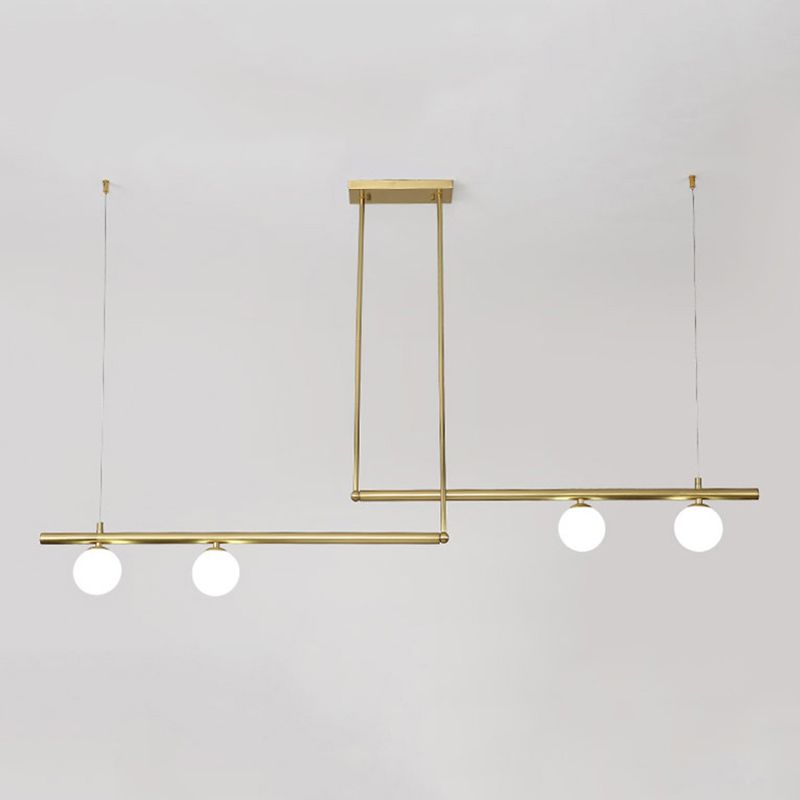 Postmodern Metal Island Light Multi Head Light con sombra de vidrio para mesa de comedor