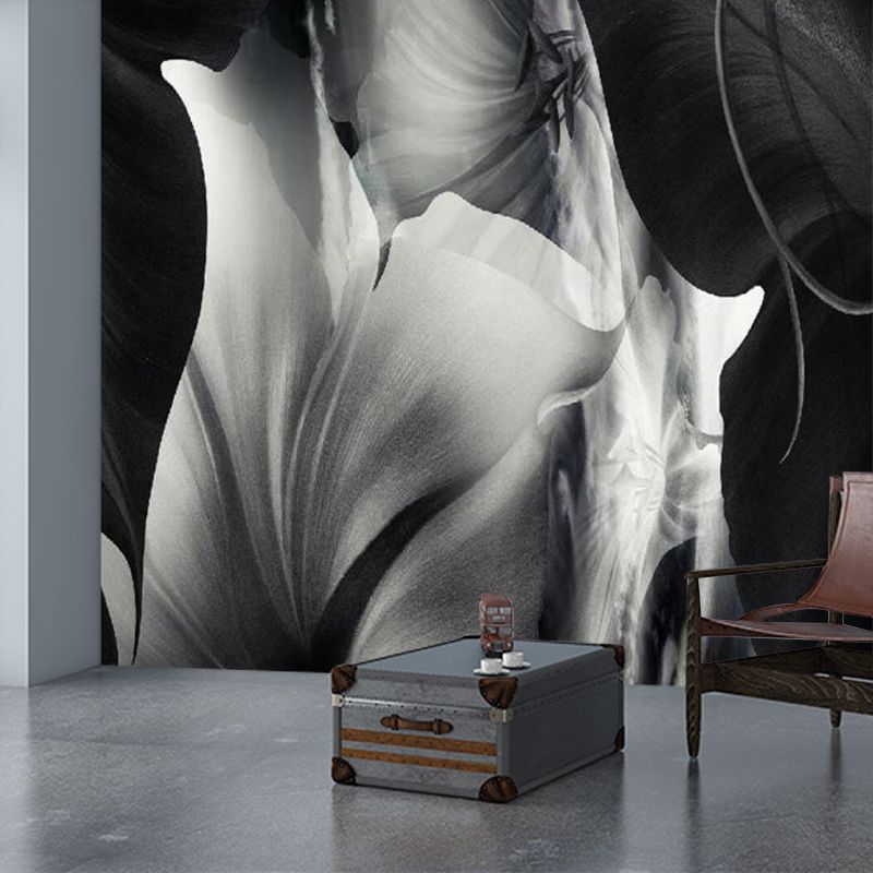 Full Size Floral Wall Mural Decal Black-White Non-Woven Wall Decor, Moisture Resistant, Custom Made