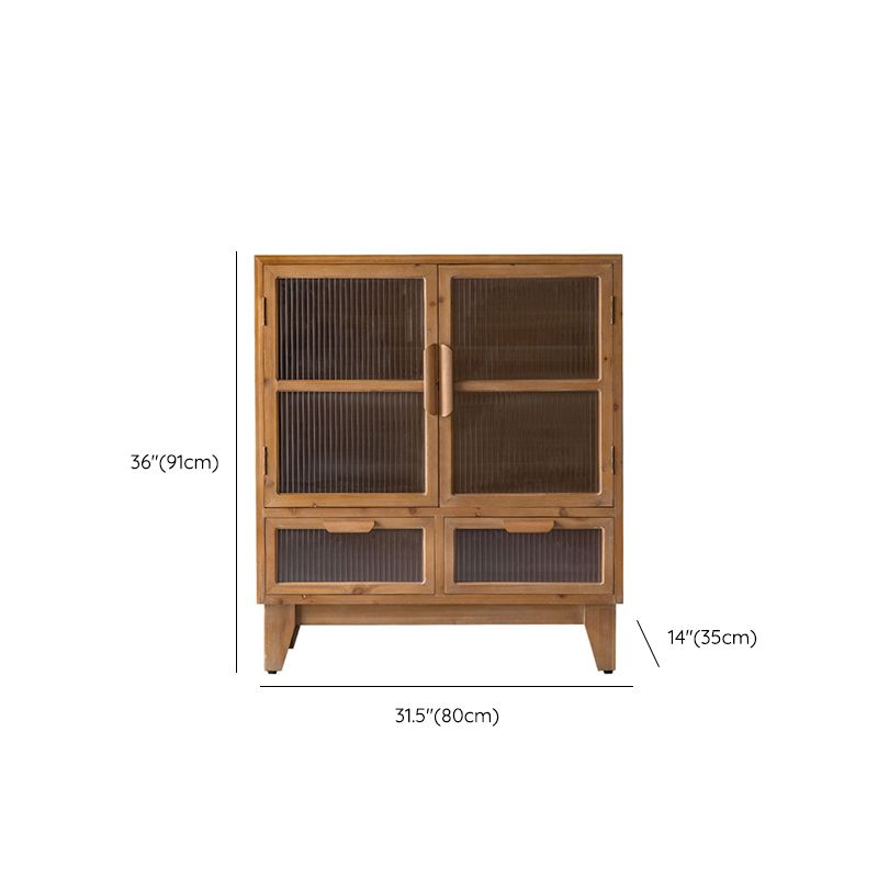 Traditional Solid Wood Display Stand Glass Doors Buffet Cabinet for Dining Room