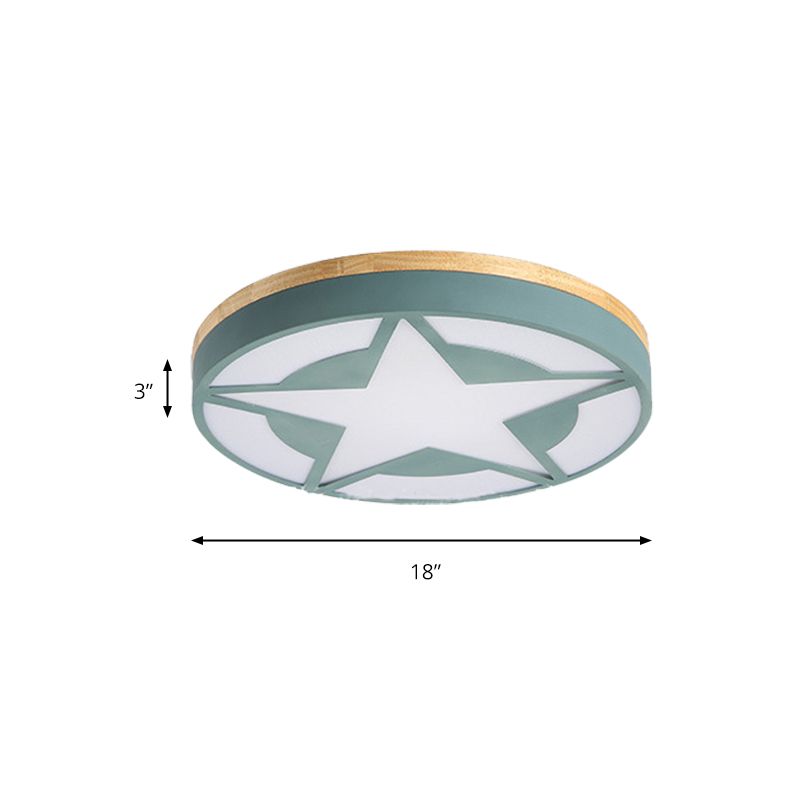 Wood LED Ceiling Light, Star Flush Mount Light with Acrylic Shade for Boys Bedroom Modern Style