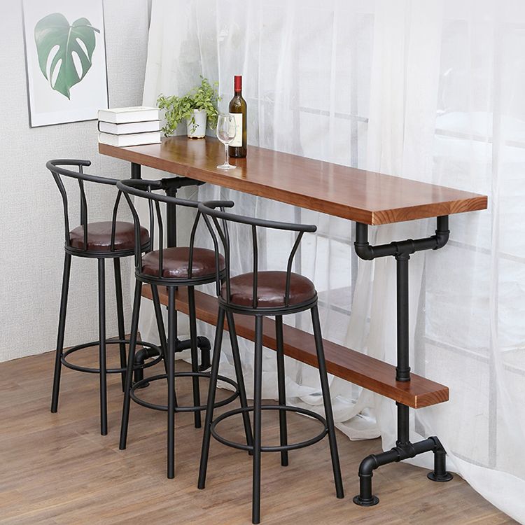 Modern Rectangle Bar Dining Table Wood Bar Height Table with Tube-Shaped Base