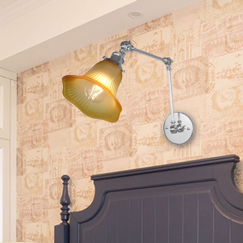 1 luminaire d'écran évasé léger industriel chromémètre lampe murale en verre texturé ambre pour chambre à coucher