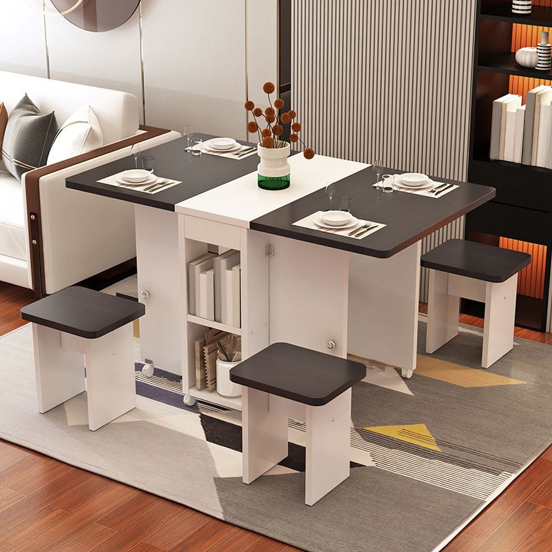 Wooden Foldable Dining Table Extendable for Small Spaces with Storage