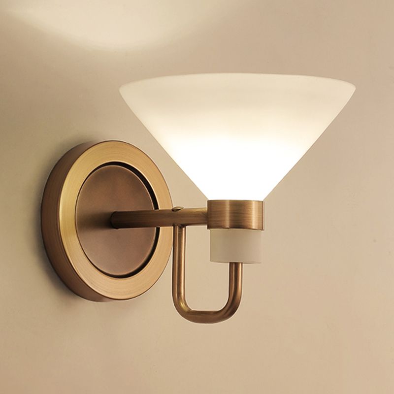 Traditional Conical Wall Mount Lighting Opal Glass 1 Head Wall Mounted Lamp in Brass