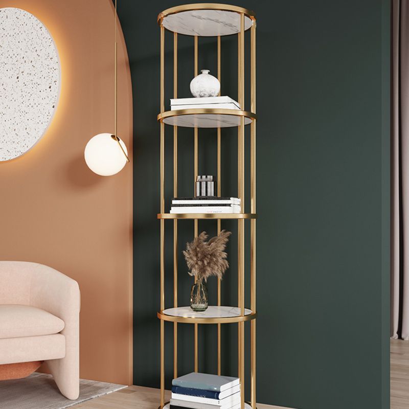 Scandinavian Open Corner Bookshelf with Metal Frame Manufactured Wood Bookcase