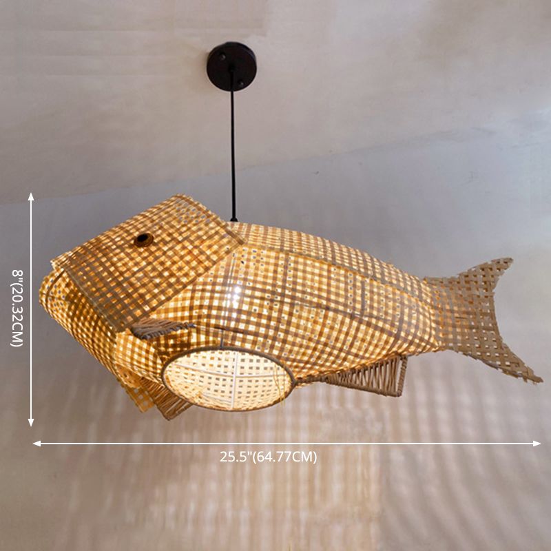 Bamboo Fish Shape Hanging Lamp Kit Contemporary Style Beige Hanging Pendant Light