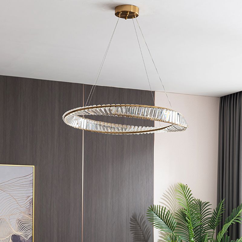 Contemporary Style Round Pendant Chandelier Crystal 1 Light Chandelier Light in Gold