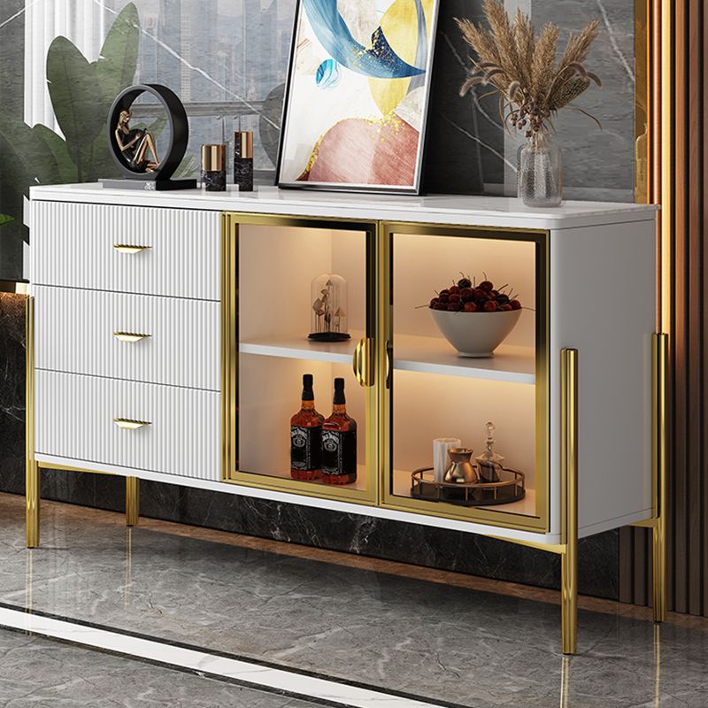 Glam Dining Buffet with Drawers Engineered Wood and Stone Dining Server