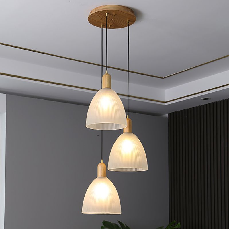 Modern Minimalist Glass Hanging Light Wooden Pendant Lighting Fixture for Sitting Room