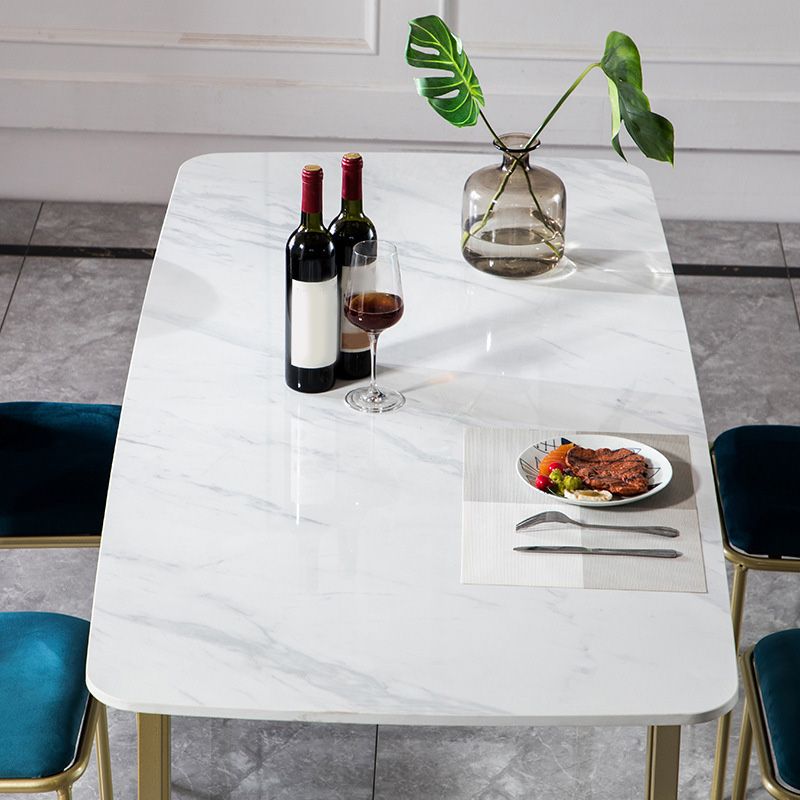 Rectangle Double Pedestal Dining Table Glam Faux Marble Table for Dining Room