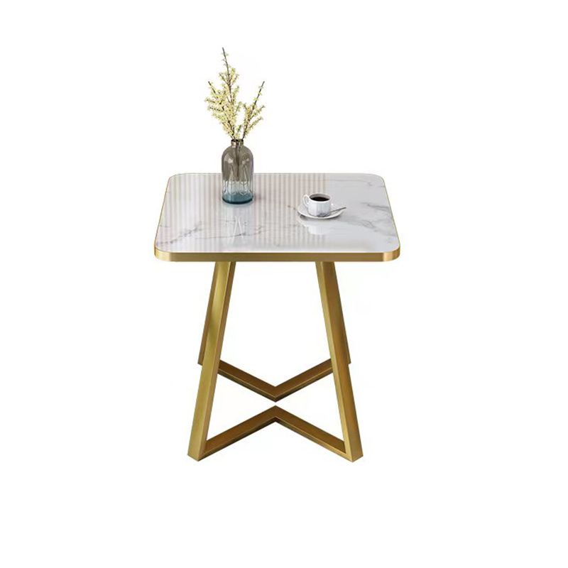 Glam Stone Square White Dining Table Metal Base for Dining Room