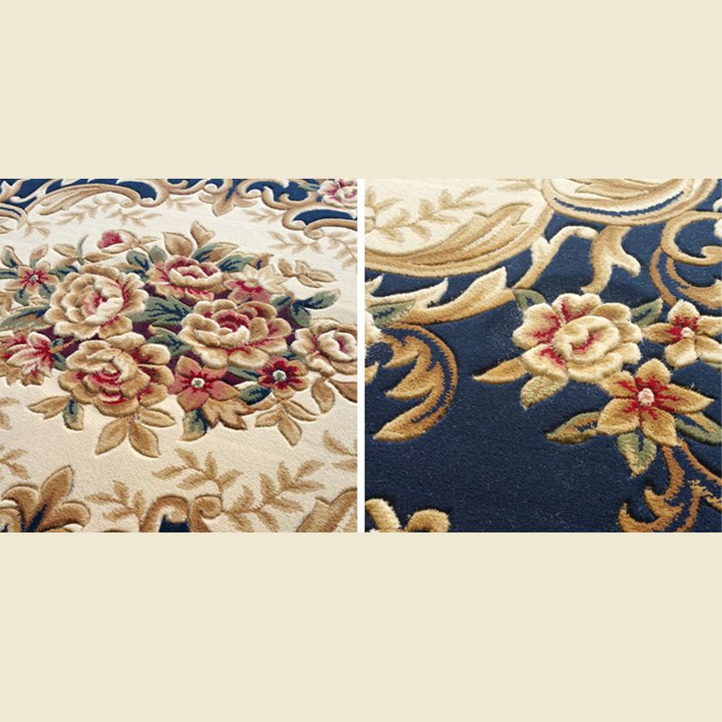 Blau antiker Druckteppich traditioneller Polyester-Fläche Teppich Anti-Rutsch-Waschbar Teppich