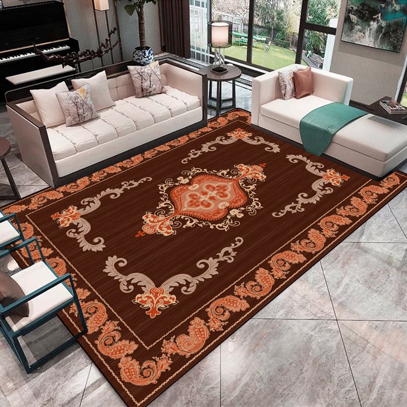 Fancy Traditonal Area Rug Antique Pattern Polyester Rug Stain Resistant Area Carpet for Home Decor