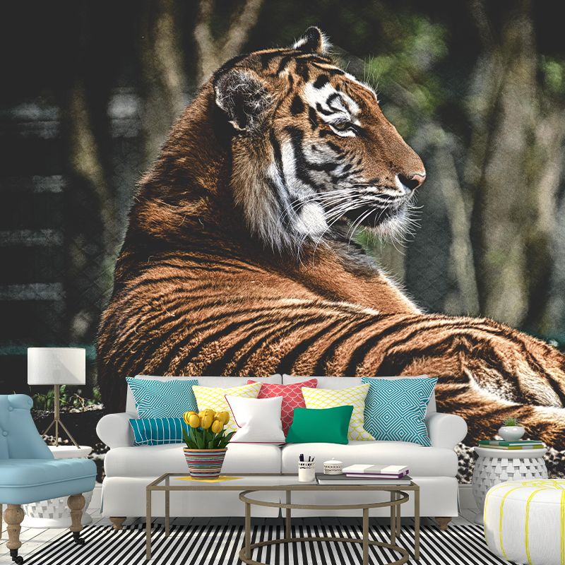 Handsome Tiger Mural Wallpaper Stain Resistant Wall Covering for Living Room