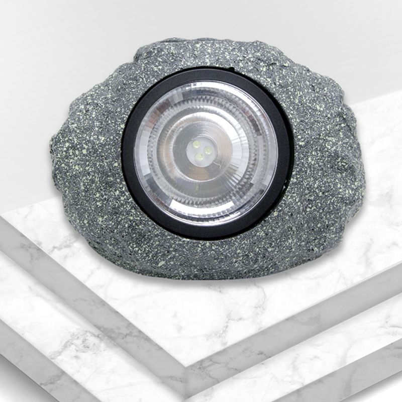 Stone Shaped LED Lawn Spotlight Simplicity Resin Courtyard Solar Powered Pathway Lamp in Grey