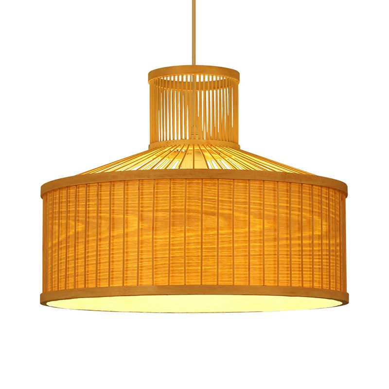 18"/23.5" Wide Cylinder Suspension Pendant Retro Bamboo 1 Bulb Wood Hanging Light Kit