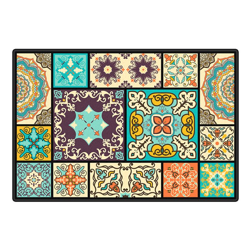 Purple Antique Rug Polyester Flower Area Rug Washable Rug for Drawing Room