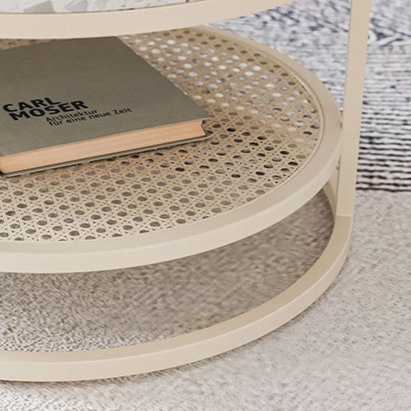 Contemporary Coffee Table White Round Slate Coffee Cocktail Table