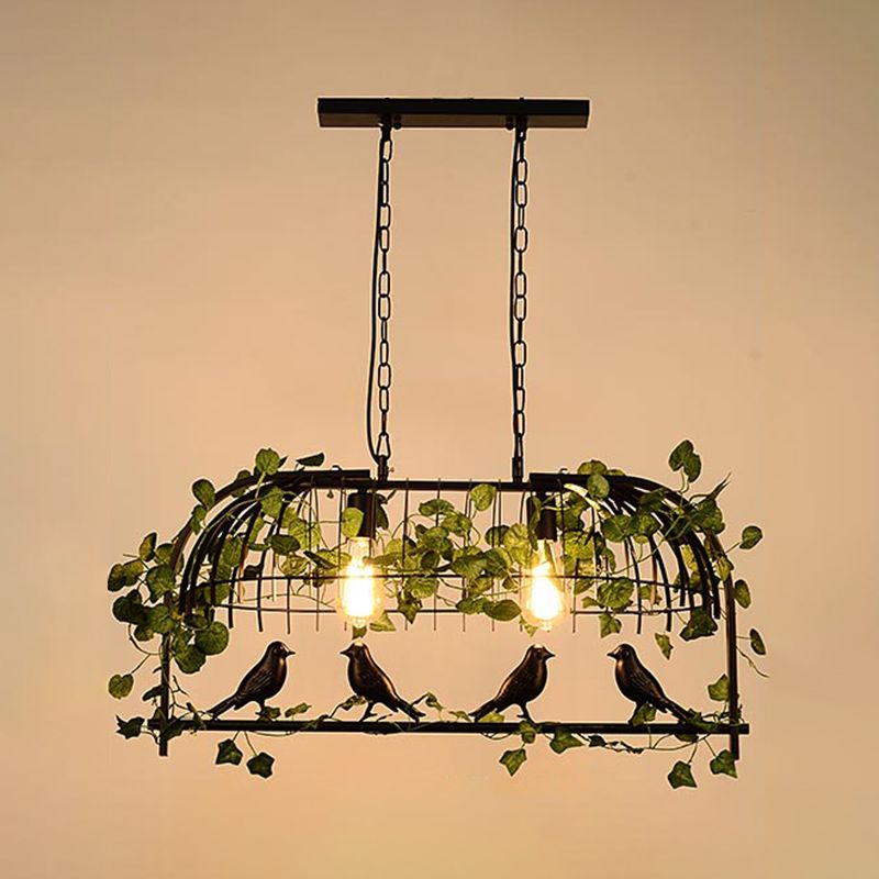 Industrial Style Hanging Lamp Iron Frame Island Light Fixture for Bar (Included Leaves)